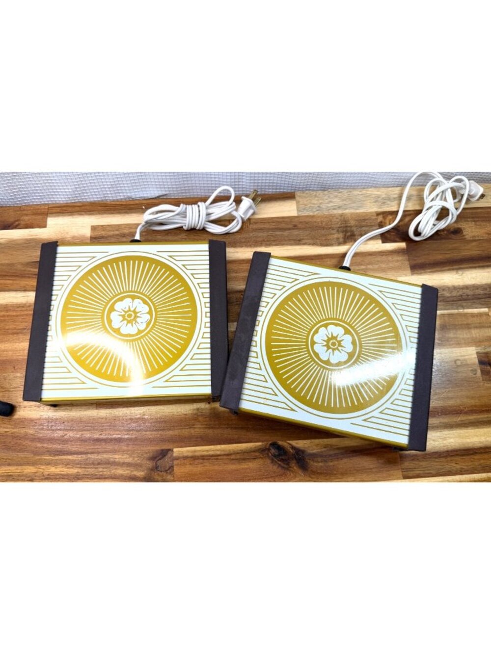 Pair of vintage Atlantic Precision Works Warm-O-Tray electric food warmer.